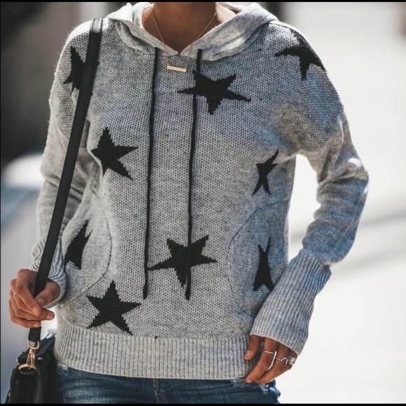 Vici Sweaters - Vici Gray/Black Star Knit Sweater Pockets, S